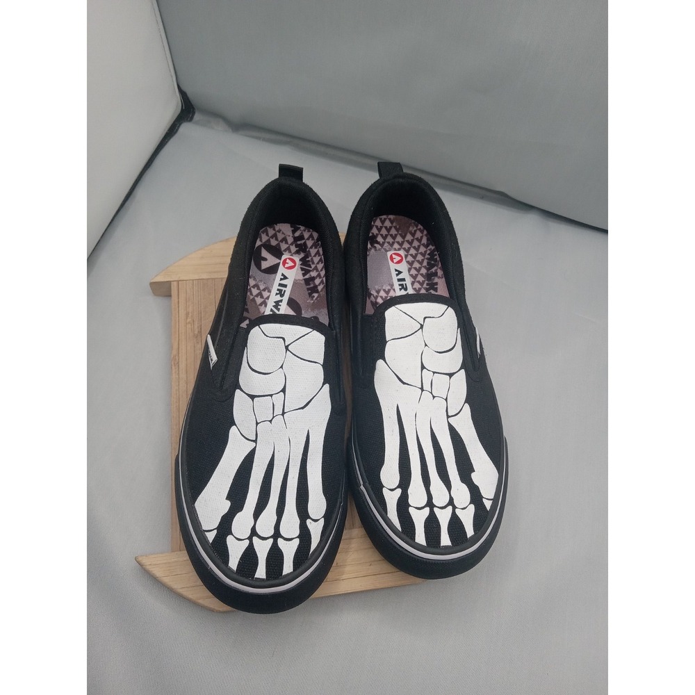 BOY'S AIRWALK-SIDEKICK CANVAS FABRIC SKELATON SLIP‎ ON BLACK ATHLETIC Shoes Sz 5 - Picture 5 of 16